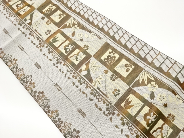 JAPANESE NAGOYA OBI / WOVEN SHOCHIKUBAI & SAKURA